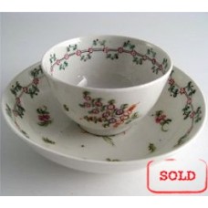 SOLD New Hall Tea Bowl and Saucer, Pattern 161, Stylistic Flower  Sprigs and Bouquet Decoration, Flower and Foliage Garland Border, c1795 SOLD 